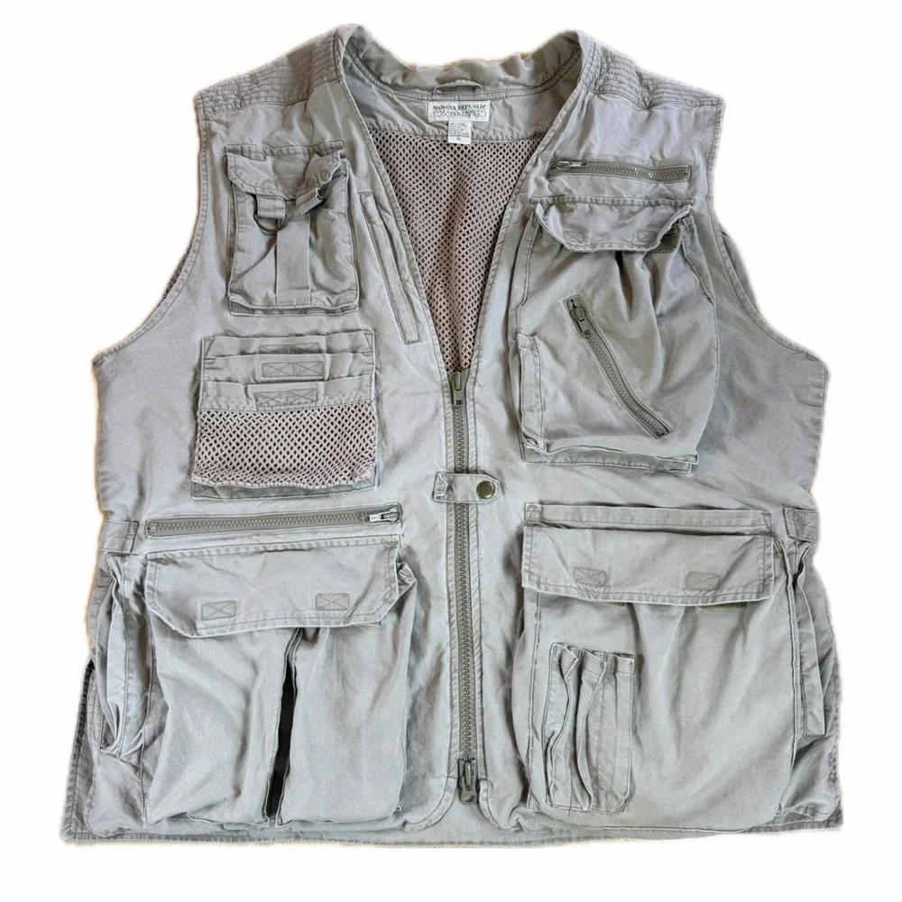 Vintage Banana Republic Safari & Travel Co. Hunting Fishing Khaki Vest Size XL